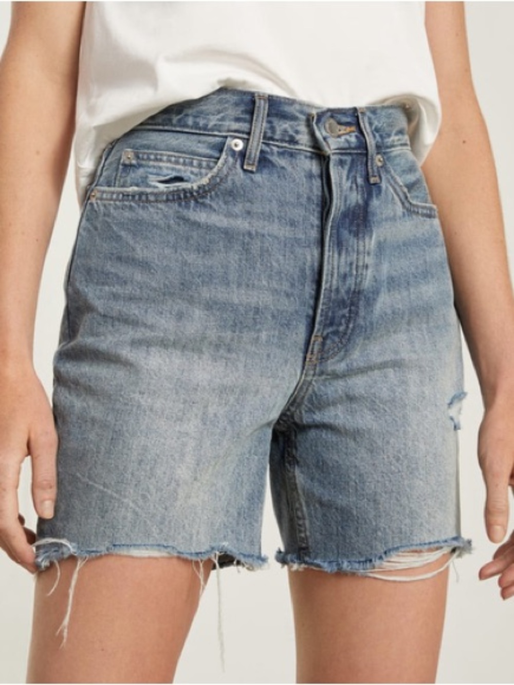Everlane Light Blue High-Rise Frayed Hem Jean Shorts